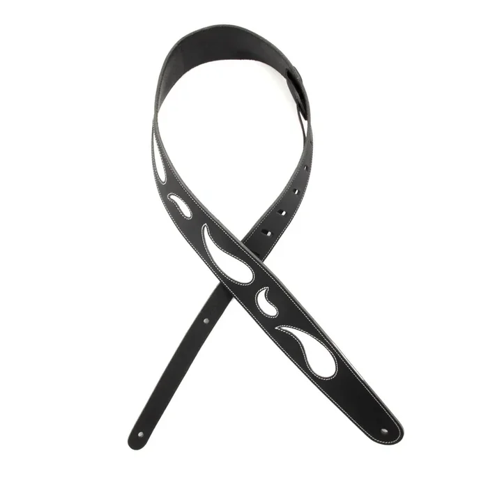 2.5 Inch Leather Guitar Strap, Paisley Window – Black w/ White, by D’Addario