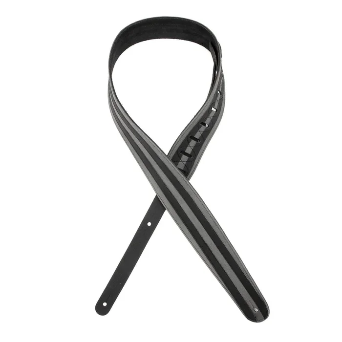 2.5 Inch Leather Guitar Strap, Racing Stripes – Grey w/ Black Stripes by D’Addario