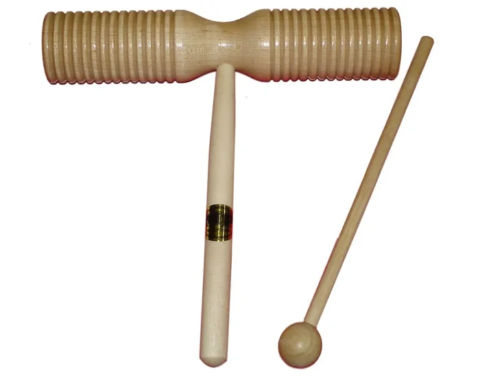2 x MANO PERCUSSION Wooden Double Tone Block / Guiro Kids Percussion