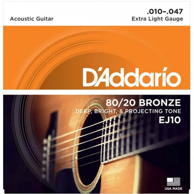 3 Pack of D’Addario EJ10 Acoustic Guitar Strings 80/20 Bronze 10-47 Extra Light