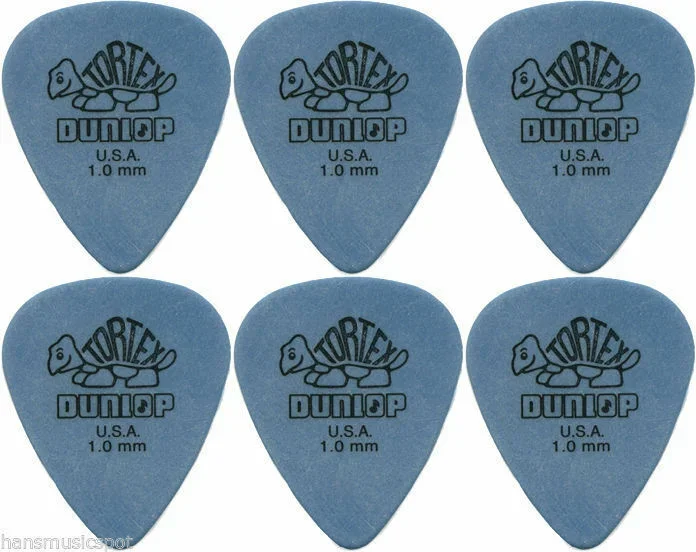 6 x Jim Dunlop Tortex Standard 1.0MM Gauge Guitar Picks 418R Blue