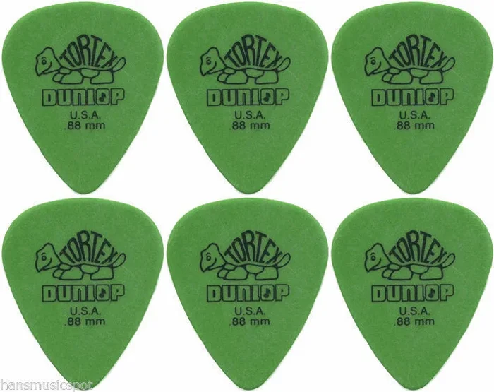 6 x Jim Dunlop Tortex Standard .88MM Gauge Guitar Picks Plectrums, Green
