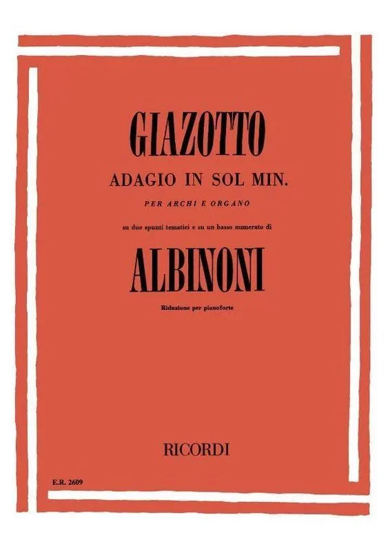 Albinoni – Adagio In G Minor Piano Solo Book
