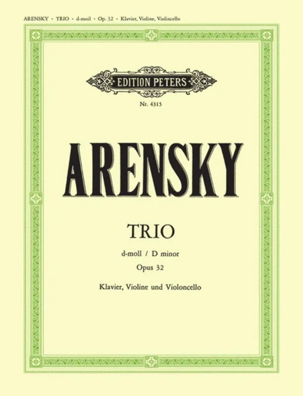 Arensky – Piano Trio D Minor Op 32 (Music Score/Parts) Book