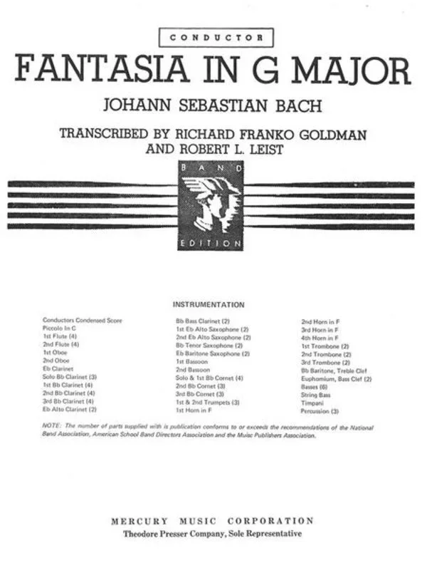 Bach – Fantasia In G Concert Band Score/Parts Arr Goldman/Leist