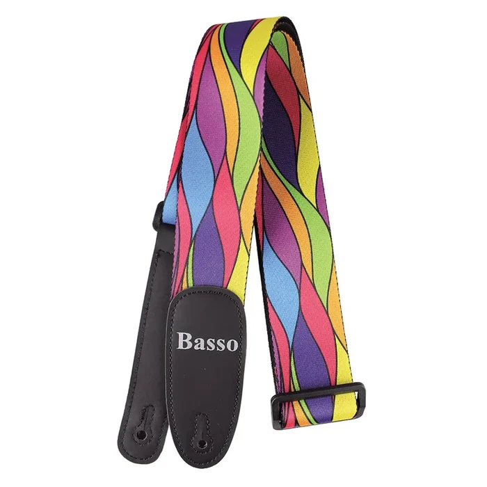 Basso Guitar Strap – Polyester Pop Art True Colours DE41, Adjustable 100-155cm, 5cm Wide, Reinforced Double Synthetic Ends