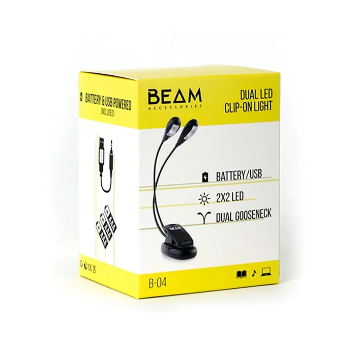 BEAM Dual Arm LED Music Light – 2×2, Clip-On Design, Gooseneck, Battery Powered, 7 Inch Flexible Neck