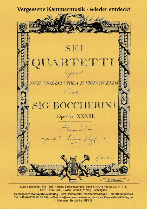 Boccherini: String Quartets Nos. 43-48, G 201-206, Op. 32
