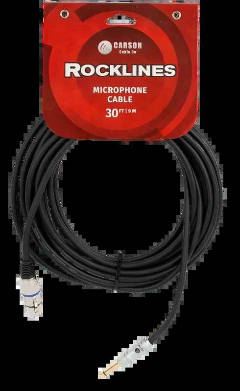 Carson Cable Co Rocklines 30 FT Microphone Cable Female XLR to Male Jack Chrome