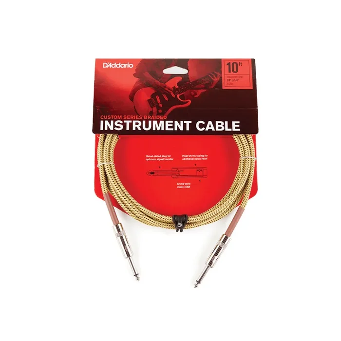 D’Addario 10 Ft Custom Series Braided Instrument Cable Classic Tweed
