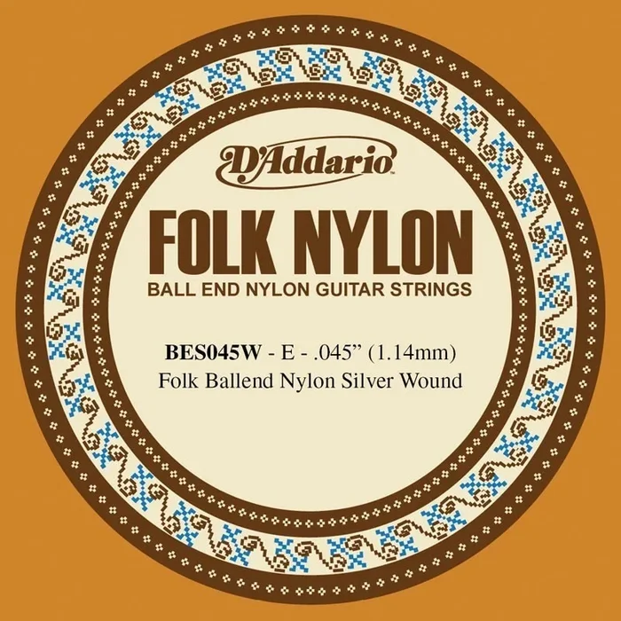D’Addario BES045W Folk Nylon Guitar Single String, Silver Wound, Ball End, .045