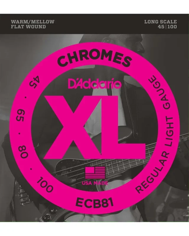 D’Addario ECB81 Flat Wound XL Chromes Regular Light Gauge Electric Bass Strings