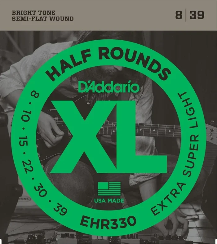 D’Addario EHR330 Half Round Electric Guitar Strings, Extra-Super Light, 8-39