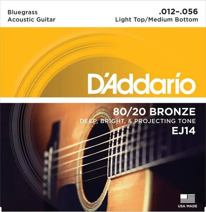D’Addario EJ14 80-20 Bronze Acoustic Guitar Strings, Light Top-Medium Bottom-Bluegrass, 12-56