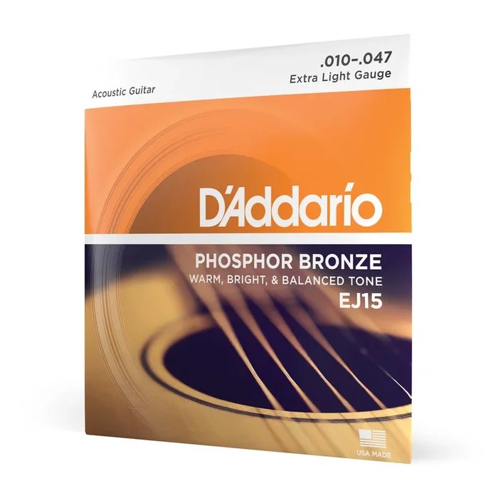 D’Addario EJ15 Phosphor Bronze Acoustic Guitar Strings, Extra Light, 10-47