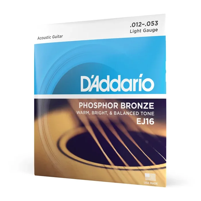 D’Addario EJ16 Phosphor Bronze Acoustic Guitar Strings, Light, 12-53