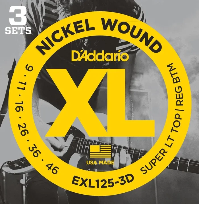 D’Addario EXL125-3D Nickel Wound Electric Guitar Strings, Super Light Top-Regular Bottom, 9-46, 3 Sets