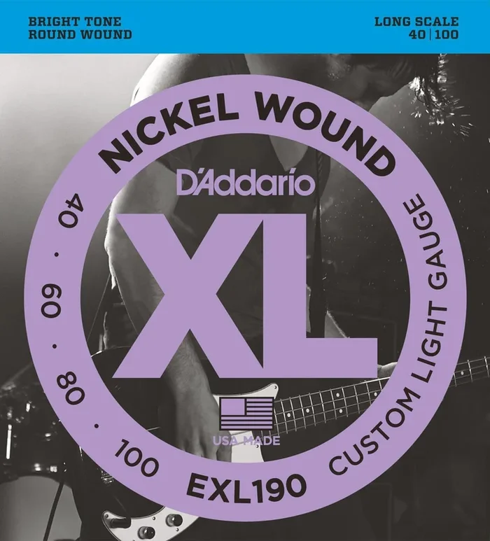 D’Addario EXL190 Nickel Wound Bass Guitar Strings, Custom Light, 40-100, Long Scale