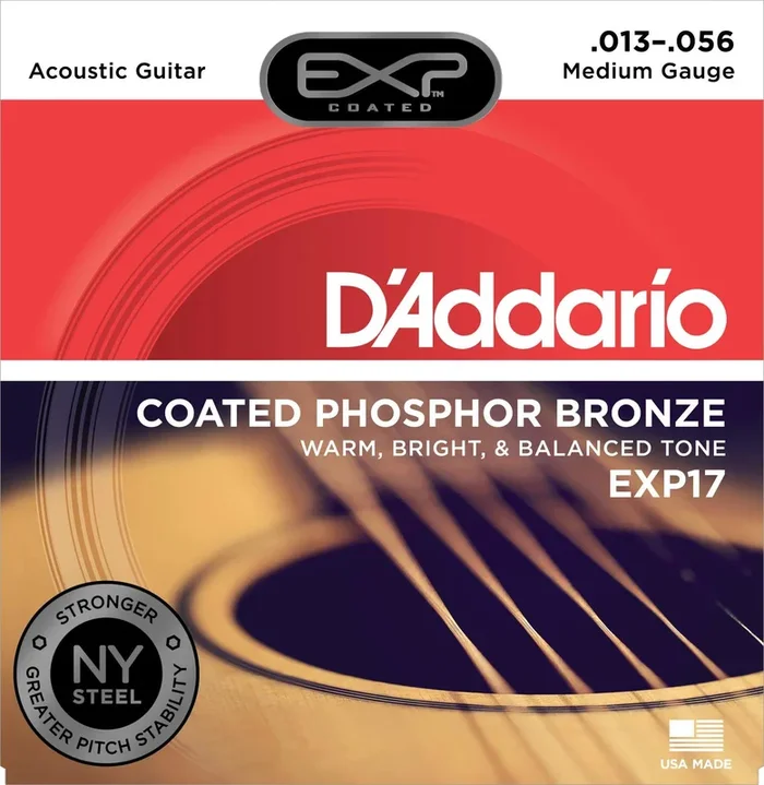 D’Addario EXP17 Coated Phosphor Acoustic Guitar Strings, Medium, 13-56