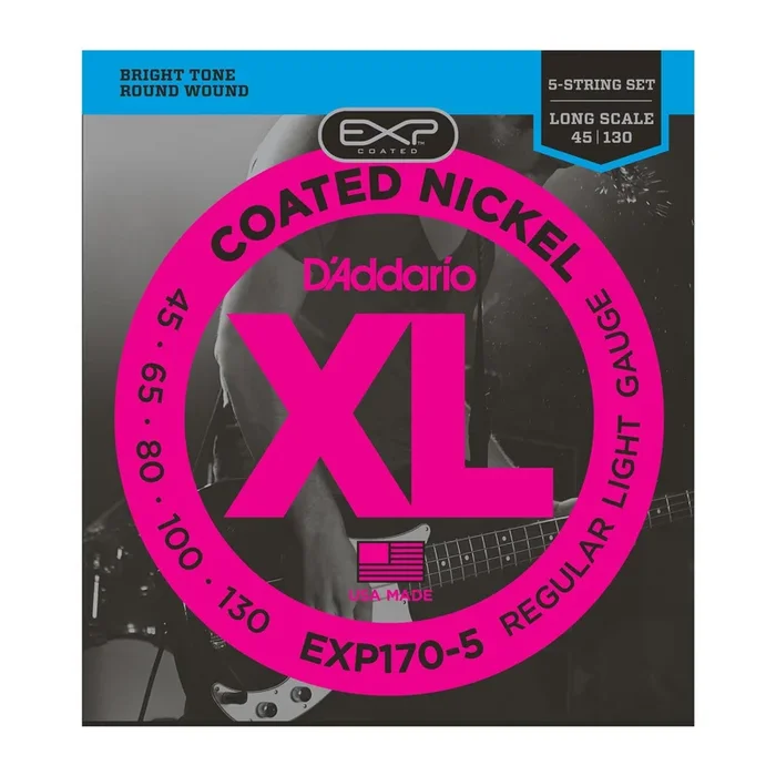 D’Addario EXP170-5 Coated 5-String Bass Guitar Strings, Light, 45-130, Long Scale