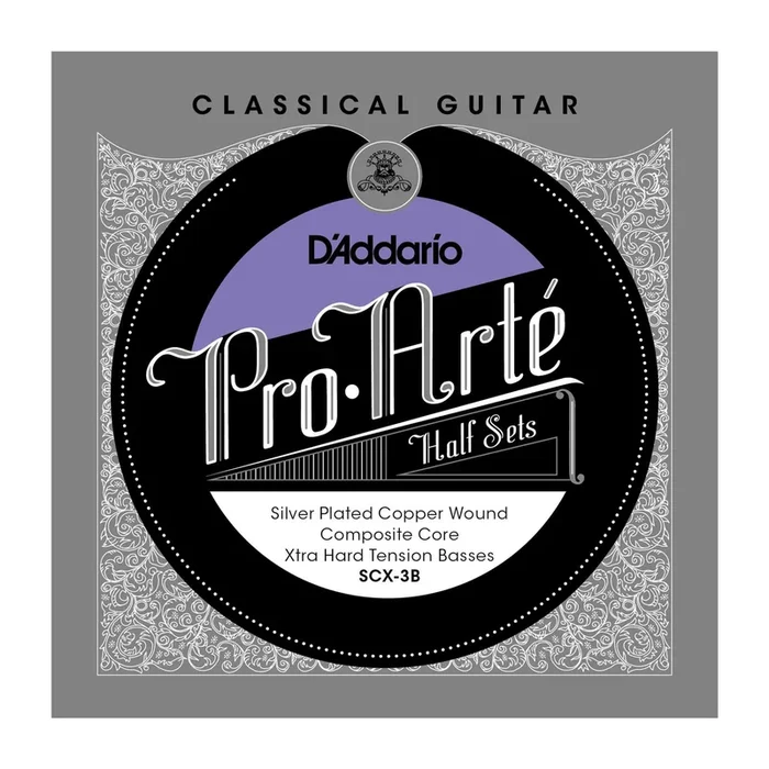 D’Addario SCX-3B Pro-Arte Silver Plated Copper on Composite Core Classical Guitar Half Set, Extra Hard Tension