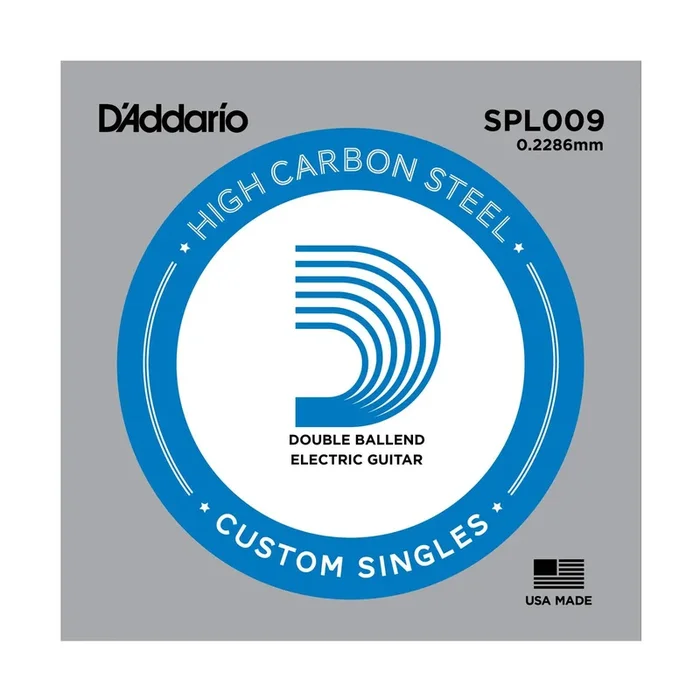 D’Addario SPL009 Plain Steel Guitar Single String, Double Ball End, .009