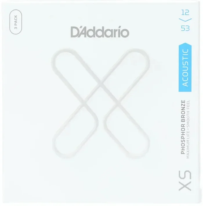 D’Addario XSAPB1253 XS Phosphor Bronze Acoustic Guitar Strings – .012-.053 Light, 3-pack