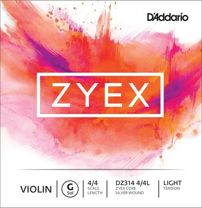 D’Addario Zyex Violin Single G String, 4/4 Scale, Light Tension