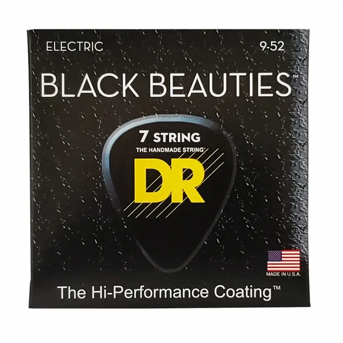 DR Black Beauties 7-String Light Electric Guitar Strings 9-52, Black Coated, Nickel-Plated Steel Wrap, K3 Ultra-Hard Coating