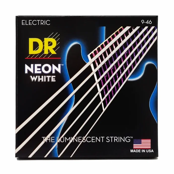 Dr Hi-Def Neon White Electric Guitar Strings 9-46 Light to Medium Color Coated