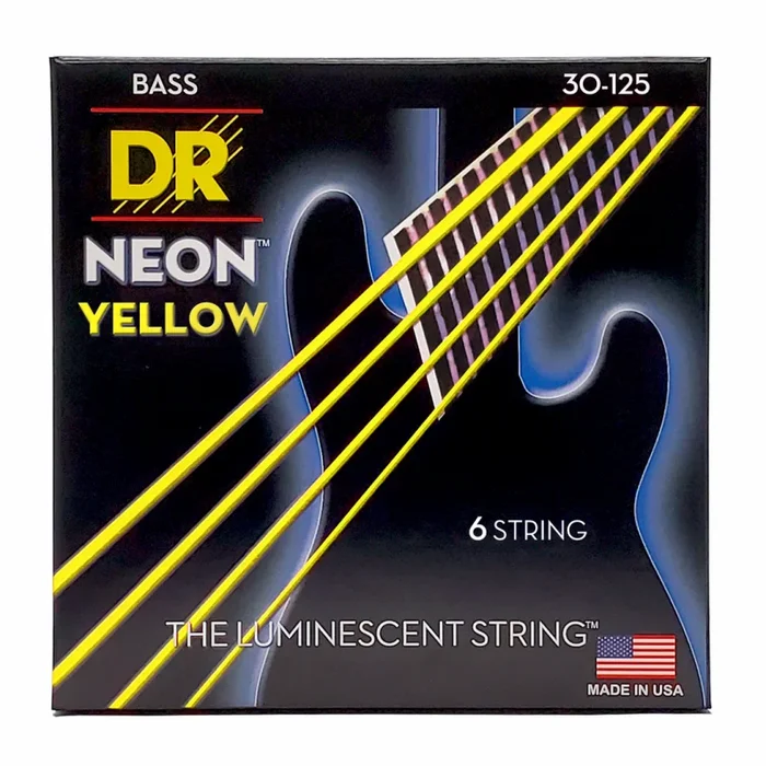 DR Hi-Def Neon Yellow Colored Bass Strings 6-String Medium 30-125 with K3 Technology Coating