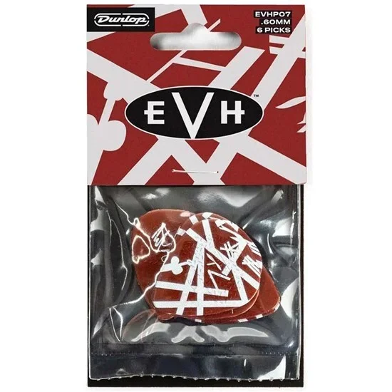 Dunlop EVH Shark Max-Grip Pick 6-Pack – Burgundy w/ Silver Stripes (.60mm)