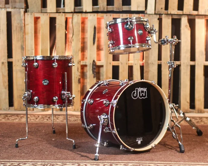 DW Performance Cherry Stain Lacquer Bop Drum Set – 14×18, 8×12, 14×14