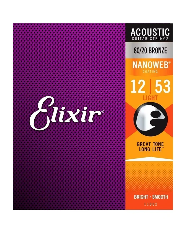 Elixir 11052 80/20 Bronze Nanoweb Light 6-String Acoustic Guitar Strings