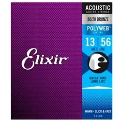 Elixir 11100 80/20 Bronze Medium (.013 – .056) Acoustic Guitar Strings with Polyweb Coating