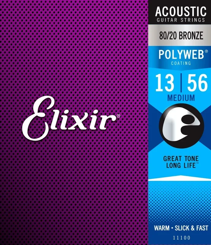 Elixir 11100 Polyweb 80/20 Bronze Acoustic Guitar Strings Medium 13-56