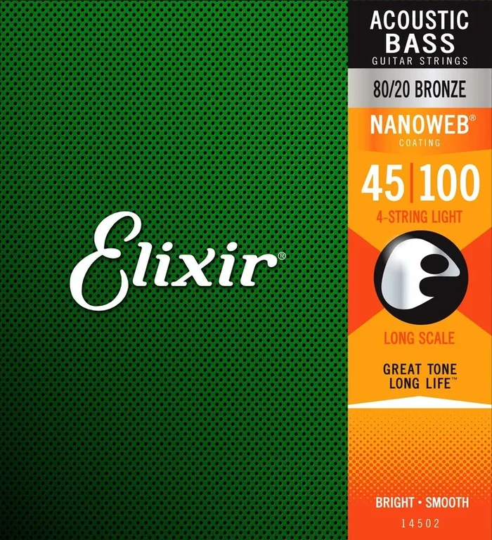Elixir 14502 Nanoweb Acoustic Bass Strings Light 45-100 80/20 Bronze