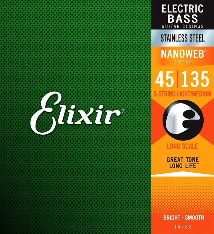 Elixir 14782 Nanoweb Stainless Steel 5-String Light/Medium Bass Strings