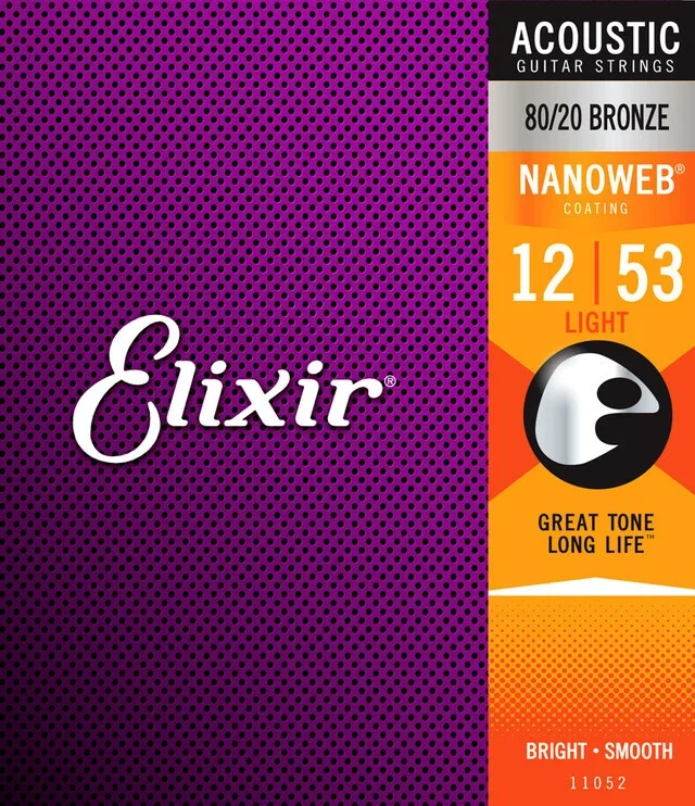 Elixir 80/20 Bronze Acoustic Guitar Strings with NANOWEB Technology Light (12-53)