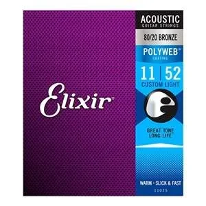 Elixir Polyweb 80/20 Bronze Acoustic Guitar Strings – 11025 Custom Light (11-52)