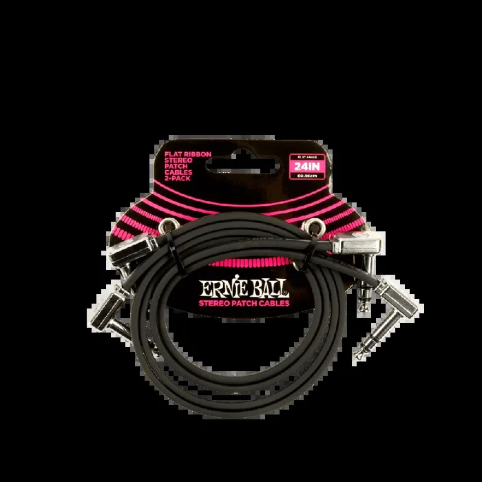Ernie Ball 24” Flat Ribbon Stereo Patch Cable Black 2-Pack
