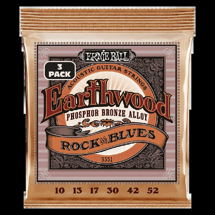 Ernie Ball Earthwood R&B w/ Plain G PhosphorBronze Acoustic Guitar Strings 3-Pack 10-52