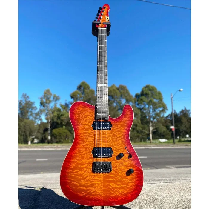 ESP USA TE-II HT Electric Guitar Quilted Maple Amber Cherry Sunburst w/ Duncans