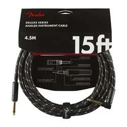 Fender Deluxe Series Instrument Cable – 15′ Black Tweed Straight/Angled