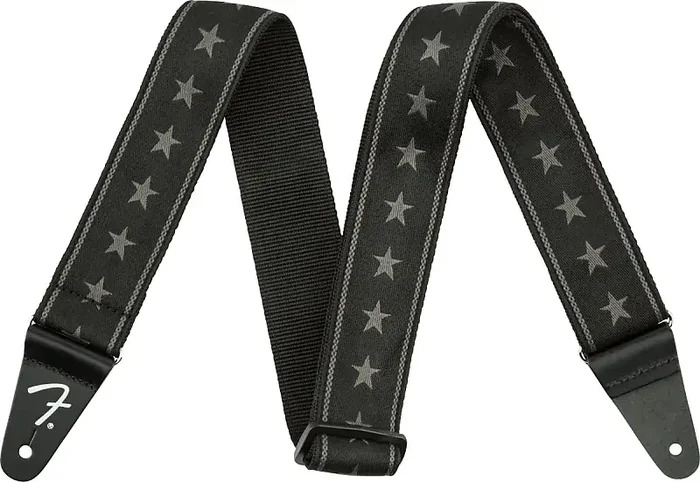 Fender Nylon Stars and Stripes Strap, Black/Grey, 2″