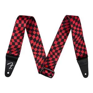 Fender Wavy Checkerboard Polyester Strap – Red, 2″