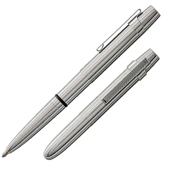 Fisher Space Pen Bullet Pen X-Mark Flat Cap Chrome, Ballpoint, Black Ink, Pocket Clip