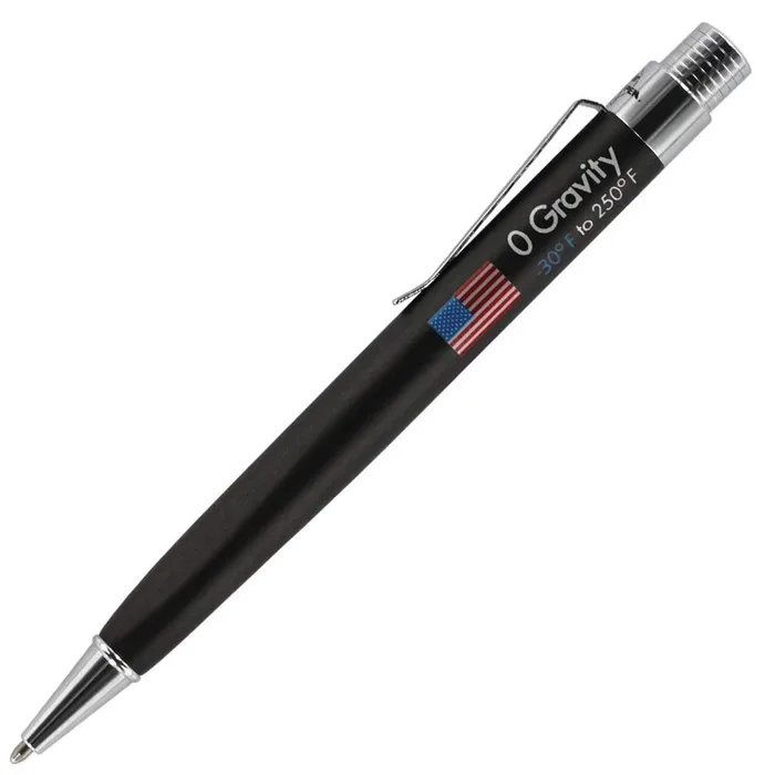 Fisher Space Pen Zero-Gravity Space Pen, U.S. Flag Imprint, Non-Reflective, Ballpoint, Black Rubber Finish, Pocket Clip, Black Ink