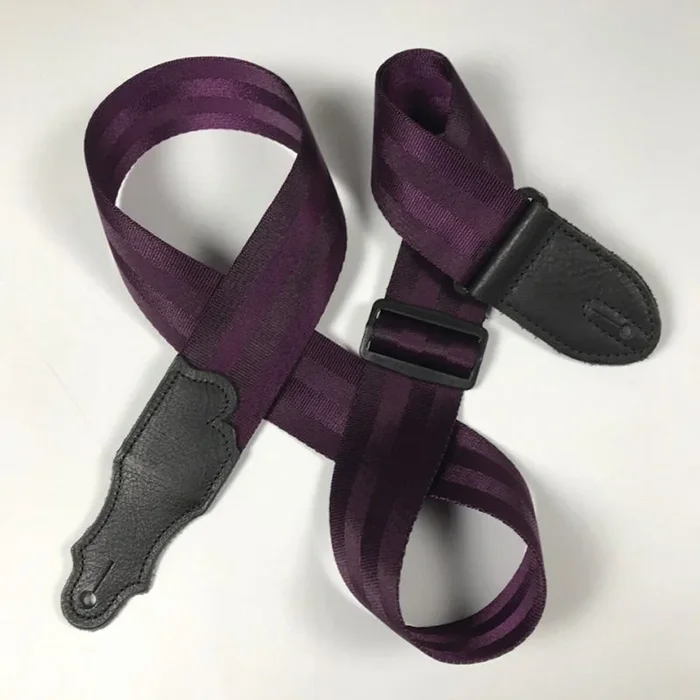 Franklin 2″ Purple Aviator Seat Belt Guitar Strap, Leather End Tab, 38″-60″