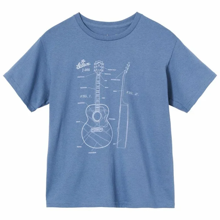 GIBSON KID’S ACOUSTIC SCHEMATIC TEE INDIGO SMALL 100% COTTON J-200 DESIGN